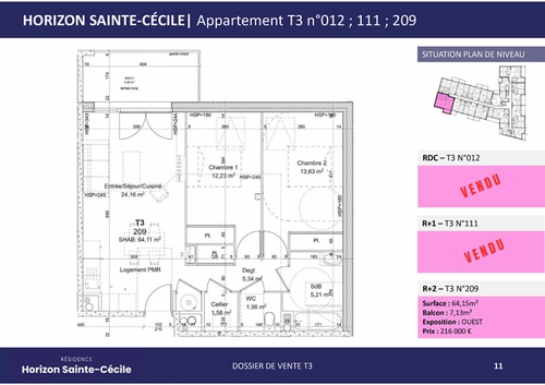 Image d'un appartement 3 pièces 64 m² à 216000€ à albi (81000)